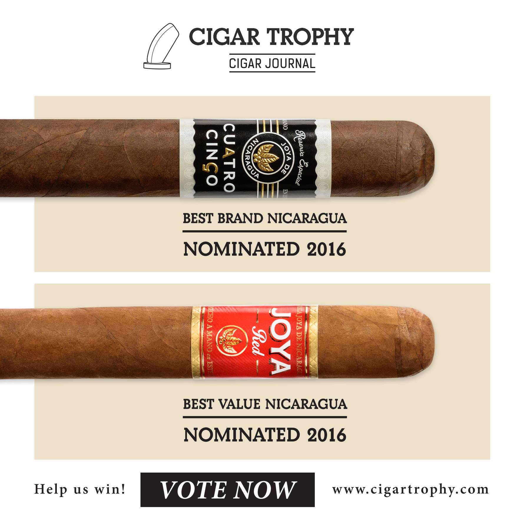 Vote now for Joya de Nicaragua for in Cigar Journals Cigar Trophy Awards!